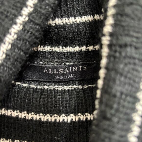 Allsaints Marty Roll Neck Sweater Mohair Blend Black and White Stripe - Size XS - Picture 5 of 7